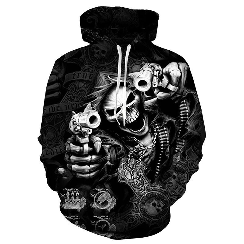 Herren Kapuzenpullover mit fotorealistischem 3D-Skull-Print, Kronen- & Kettenmotiv Shop Nory