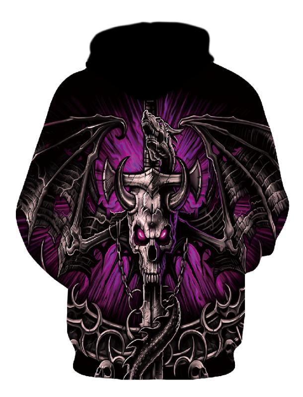 Herren Kapuzenpullover mit fotorealistischem 3D-Skull-Print, Kronen- & Kettenmotiv Shop Nory