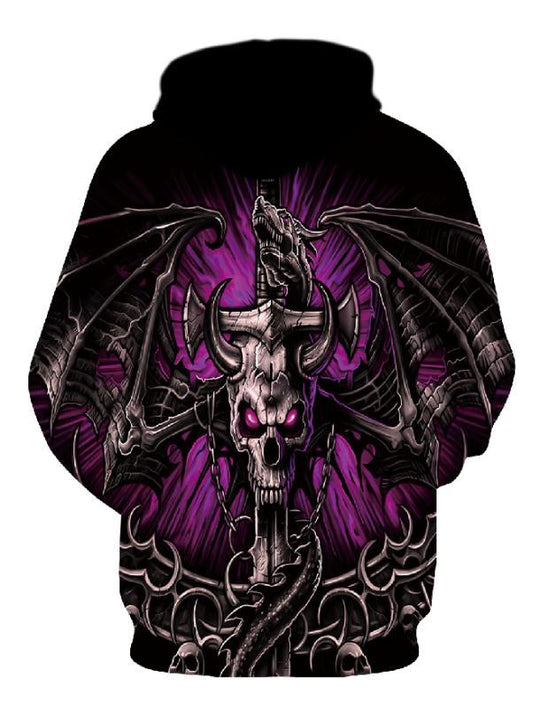 Herren Kapuzenpullover mit fotorealistischem 3D-Skull-Print, Kronen- & Kettenmotiv Shop Nory