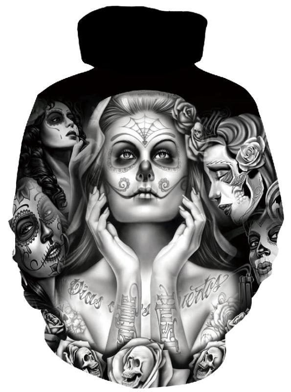 Herren Kapuzenpullover mit fotorealistischem 3D-Skull-Print, Kronen- & Kettenmotiv Shop Nory