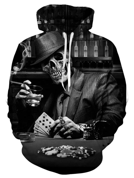 Herren Kapuzenpullover mit fotorealistischem 3D-Skull-Print, Kronen- & Kettenmotiv Shop Nory