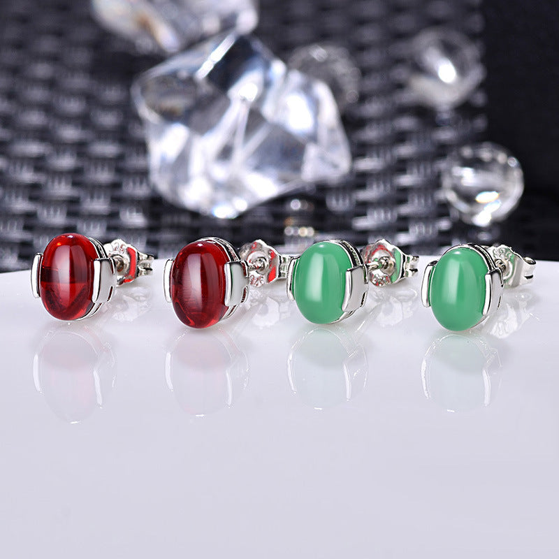 Damen elegante Ohrstecker mit grünem jadeartigem Stein und hochwertigem Silberrahmen Shop Nory