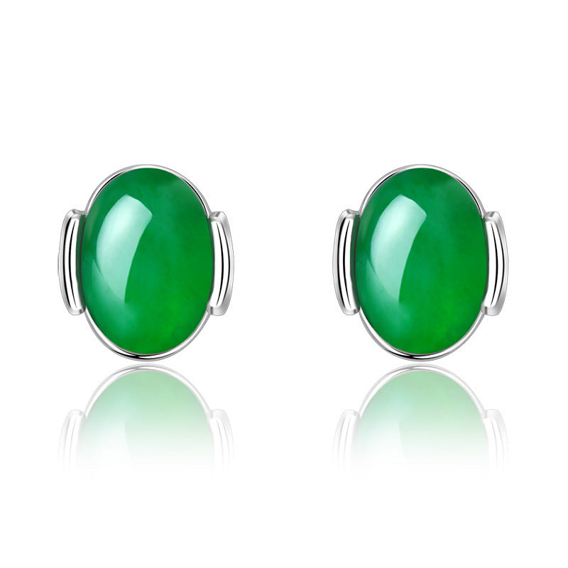 Damen elegante Ohrstecker mit grünem jadeartigem Stein und hochwertigem Silberrahmen Shop Nory