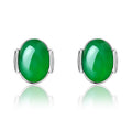 Damen elegante Ohrstecker mit grünem jadeartigem Stein und hochwertigem Silberrahmen Shop Nory