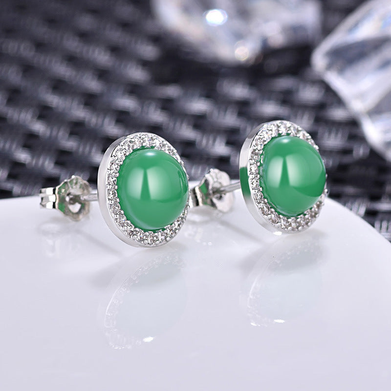 Damenohrringe mit leuchtendem jadegrünem Stein und glitzerndem Zirkonia-Rahmen Shop Nory