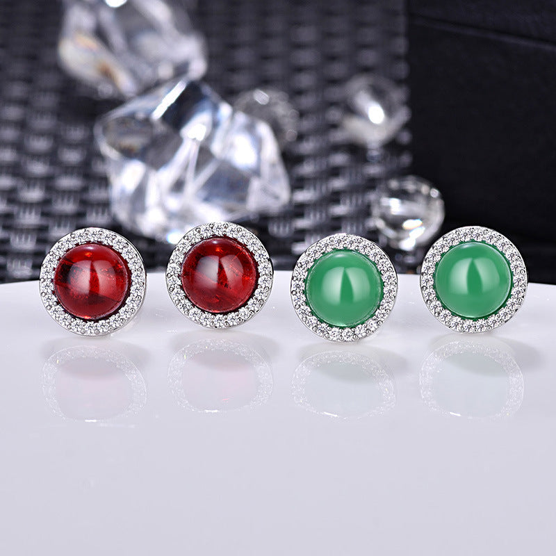 Damenohrringe mit leuchtendem jadegrünem Stein und glitzerndem Zirkonia-Rahmen Shop Nory