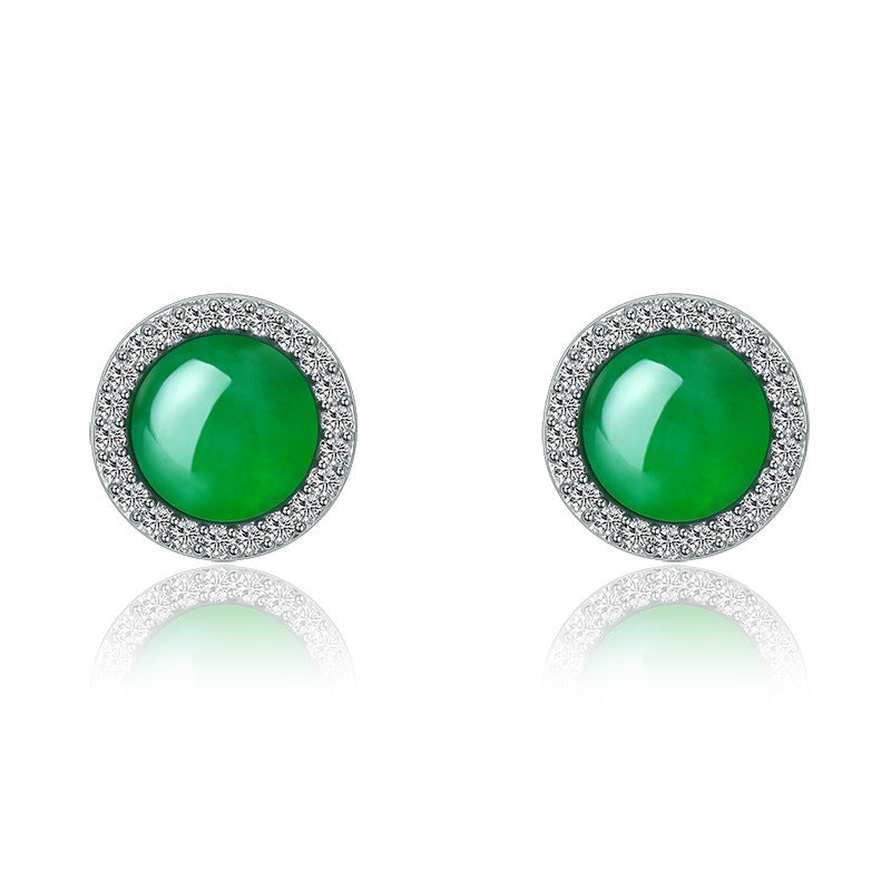 Damenohrringe mit leuchtendem jadegrünem Stein und glitzerndem Zirkonia-Rahmen Shop Nory
