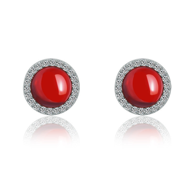 Damenohrringe mit leuchtendem jadegrünem Stein und glitzerndem Zirkonia-Rahmen Shop Nory