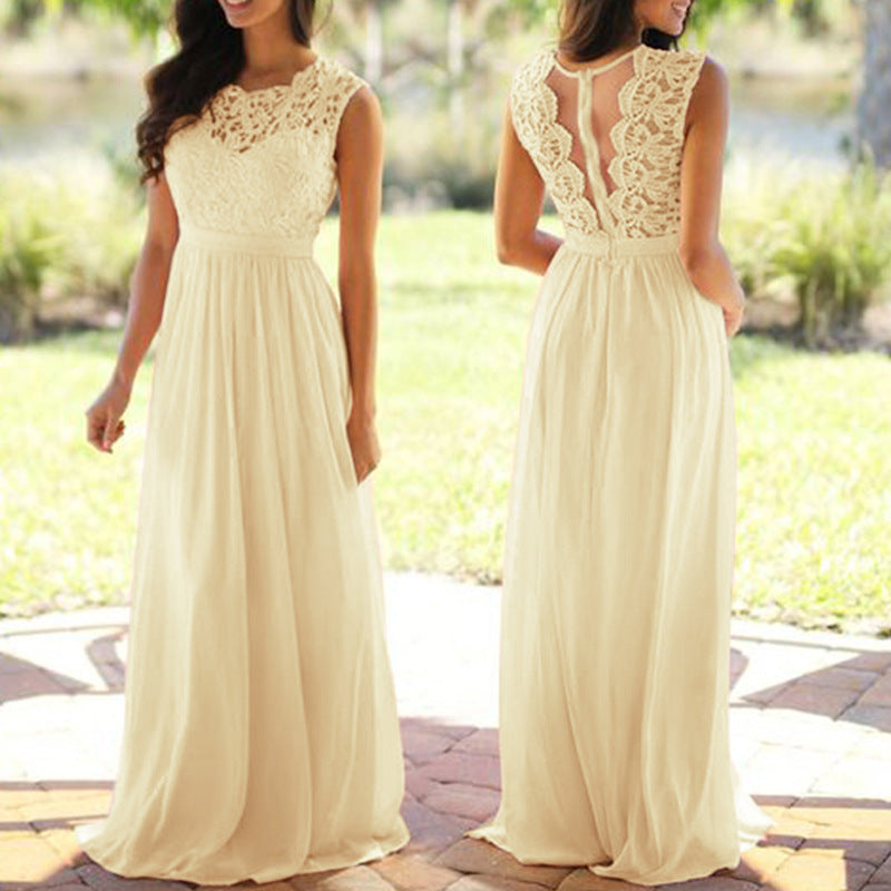 Damen Maxikleid mit elegantem Spitzenoberteil und tiefem Rücken