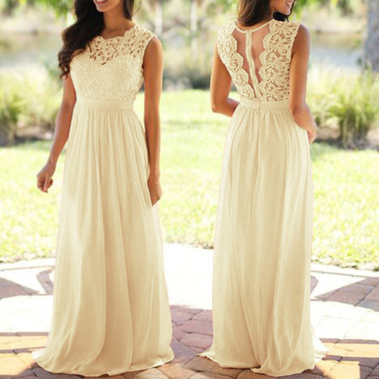 Damen Maxikleid mit elegantem Spitzenoberteil und tiefem Rücken