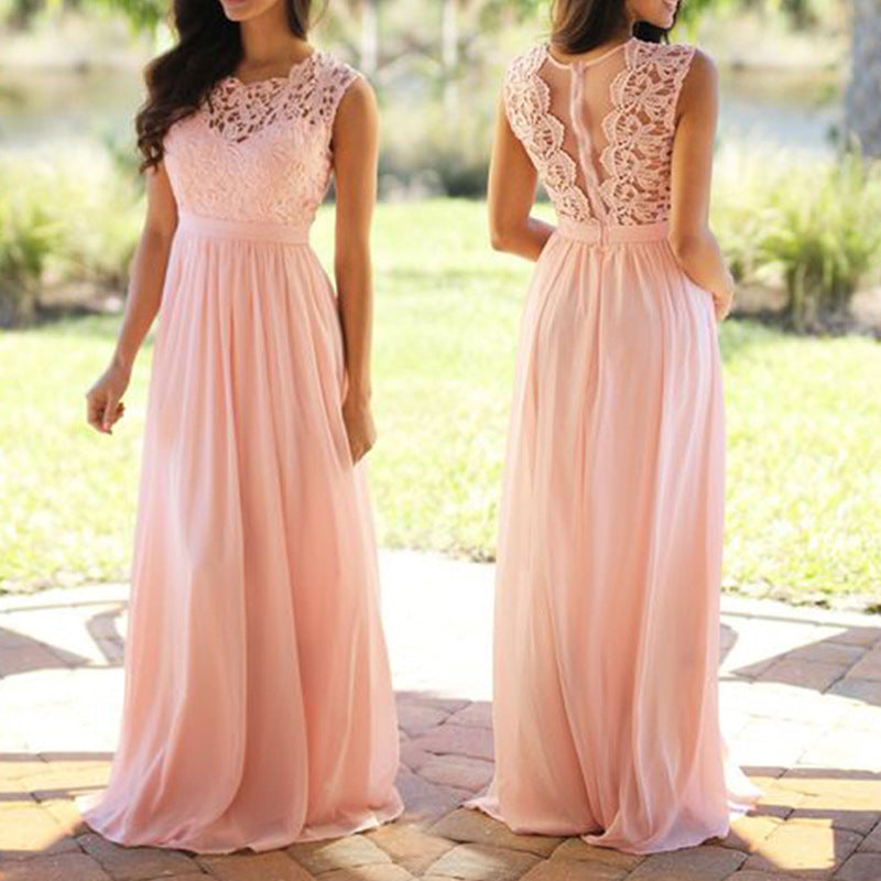 Damen Maxikleid mit elegantem Spitzenoberteil und tiefem Rücken