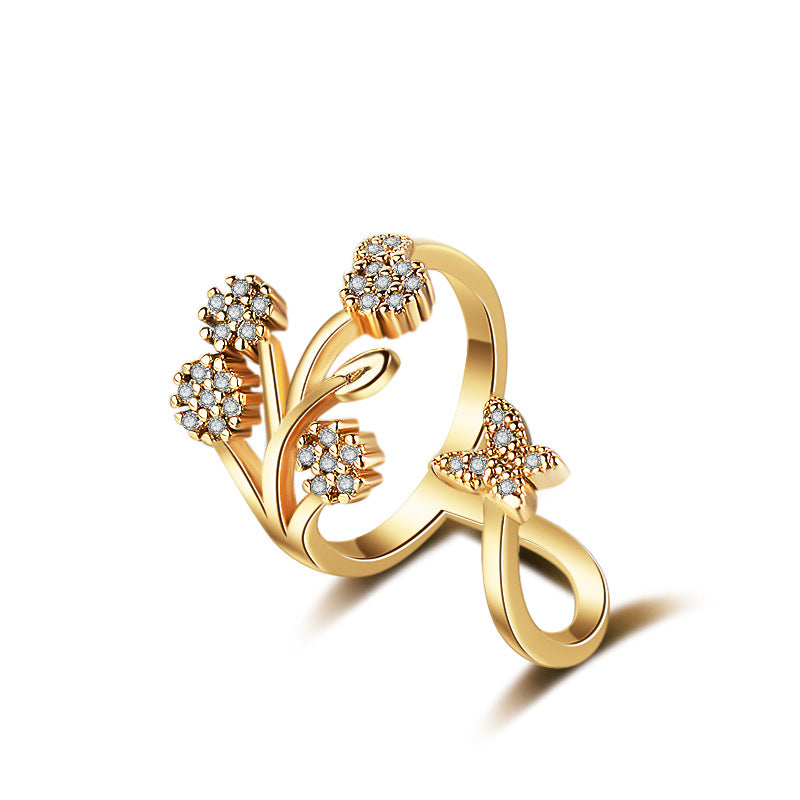 Damen Offener Ring mit floralem Design und funkelnden Zirkonia-Details Shop Nory
