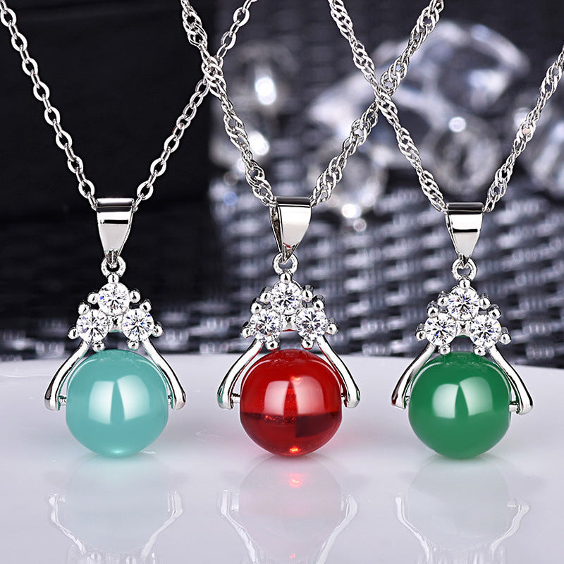 Damen Halskette mit rosa Quarz-Anhänger und funkelndem Zirkonia-Besatz Shop Nory