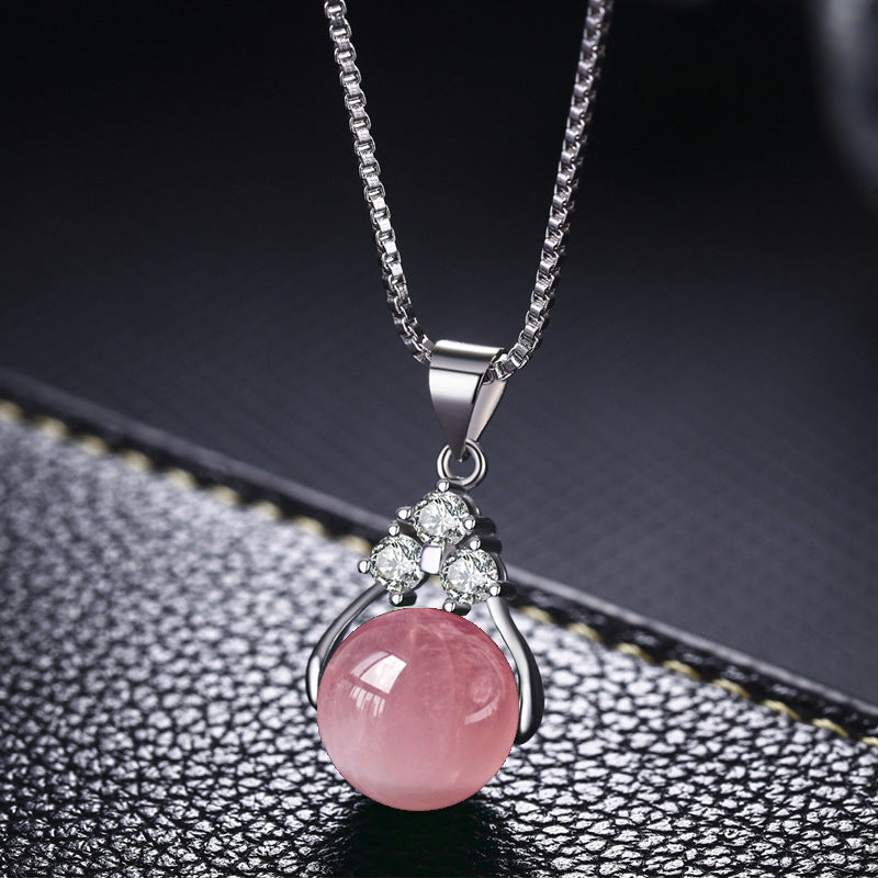 Damen Halskette mit rosa Quarz-Anhänger und funkelndem Zirkonia-Besatz Shop Nory