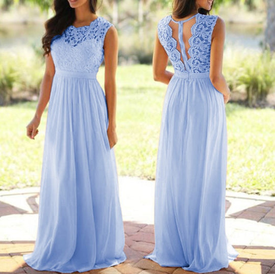 Damen Maxikleid mit elegantem Spitzenoberteil und tiefem Rücken
