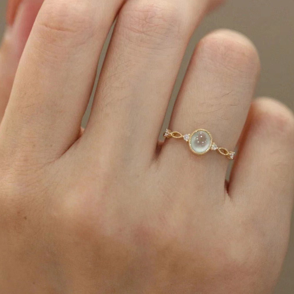 925 Sterling Silber 14K Vergoldet Chalcedon Katzenaugen Ring | Shop Nory