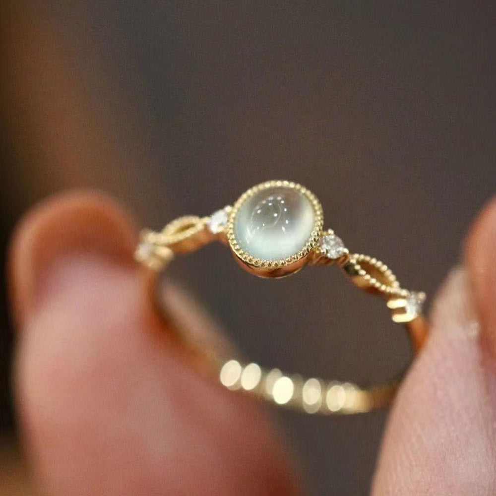 925 Sterling Silber 14K Vergoldet Chalcedon Katzenaugen Ring | Shop Nory