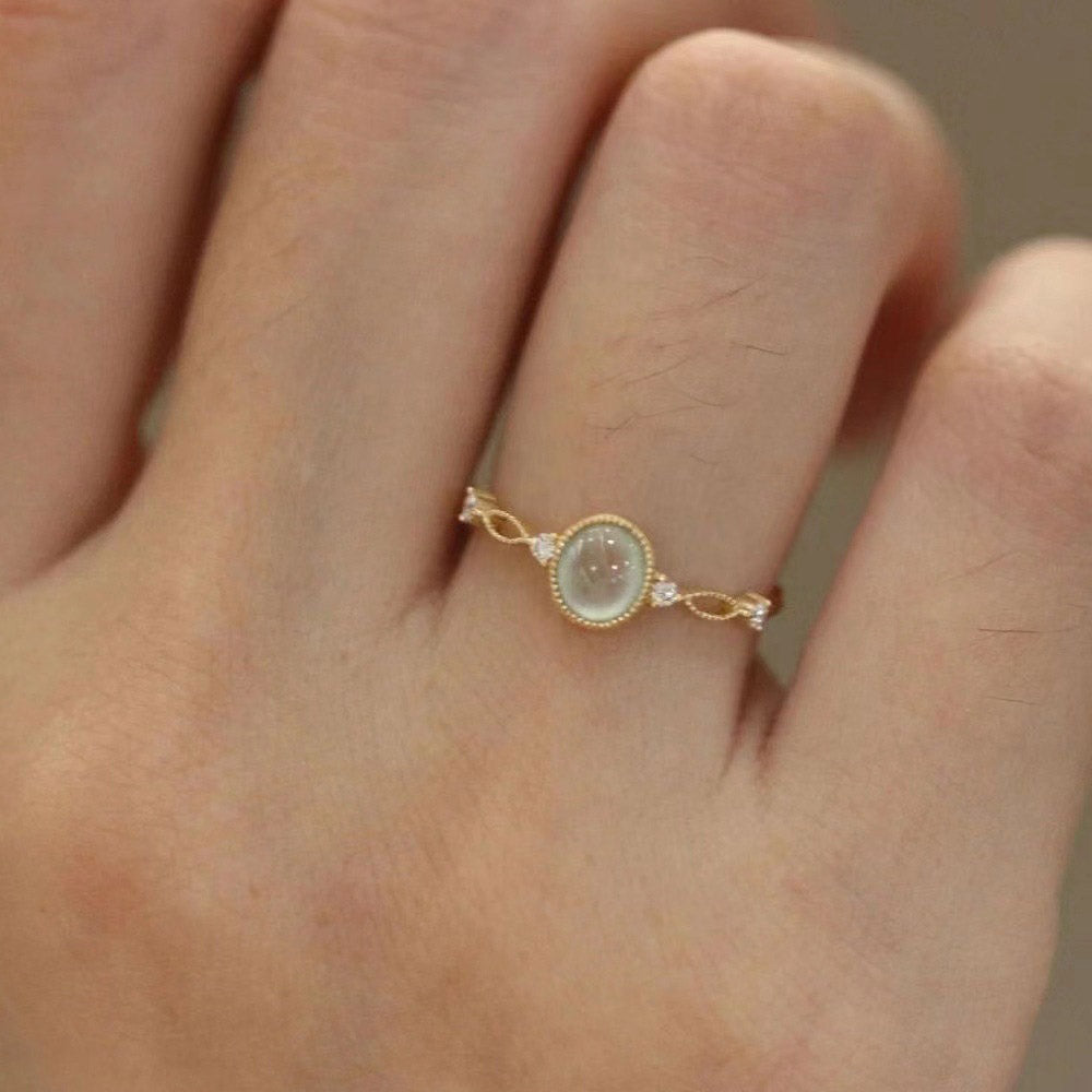 925 Sterling Silber 14K Vergoldet Chalcedon Katzenaugen Ring | Shop Nory