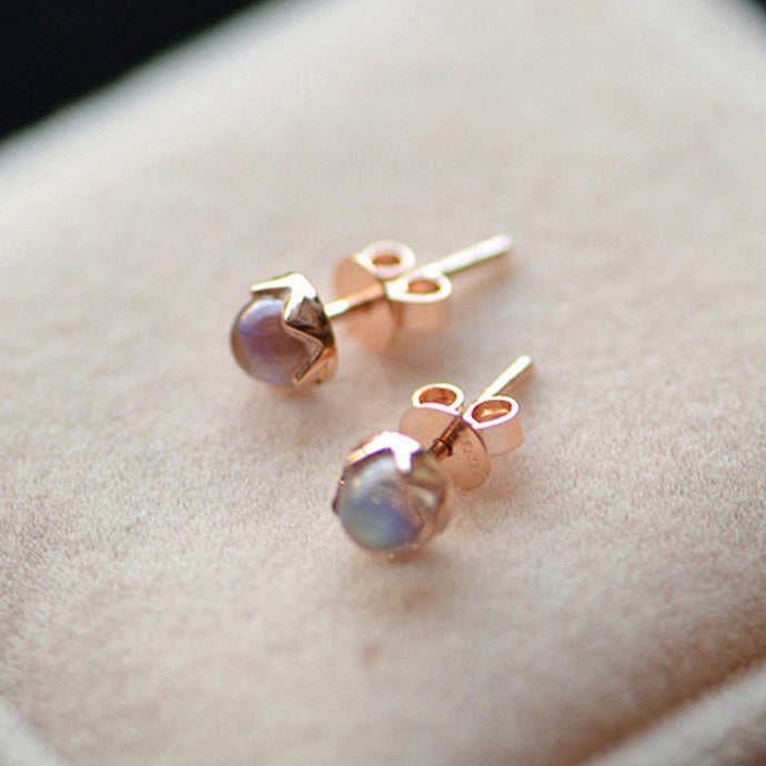 925 Sterling Silber 14K Gold plattiert Einfache blaue Mondsteine Ohrringe | Shop Nory