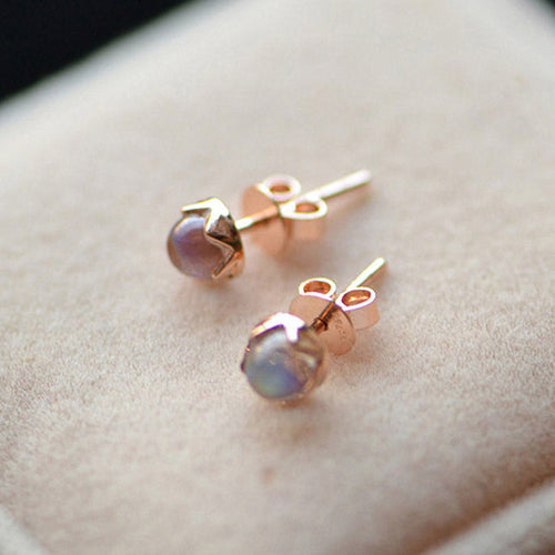 925 Sterling Silber 14K Gold plattiert Einfache blaue Mondsteine Ohrringe | Shop Nory