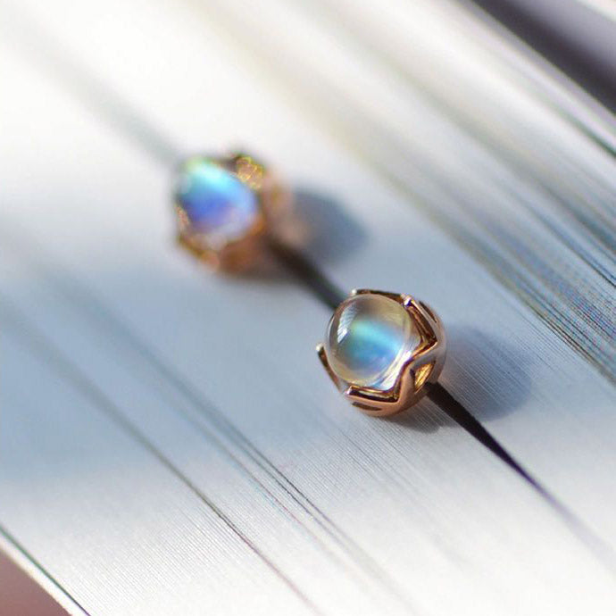 925 Sterling Silber 14K Gold plattiert Einfache blaue Mondsteine Ohrringe | Shop Nory