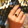 925 Sterling Silber 18K Gold plattiert Schwarze natürliche Achat Zirkon quadratische Ring | Shop Nory