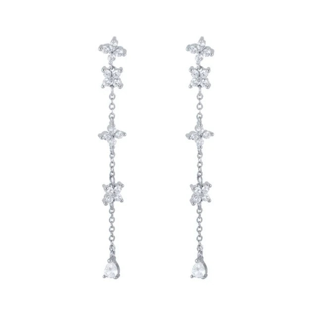 Lange Quasten-Zirkon-Kreuz-Ohrringe | Shop Nory