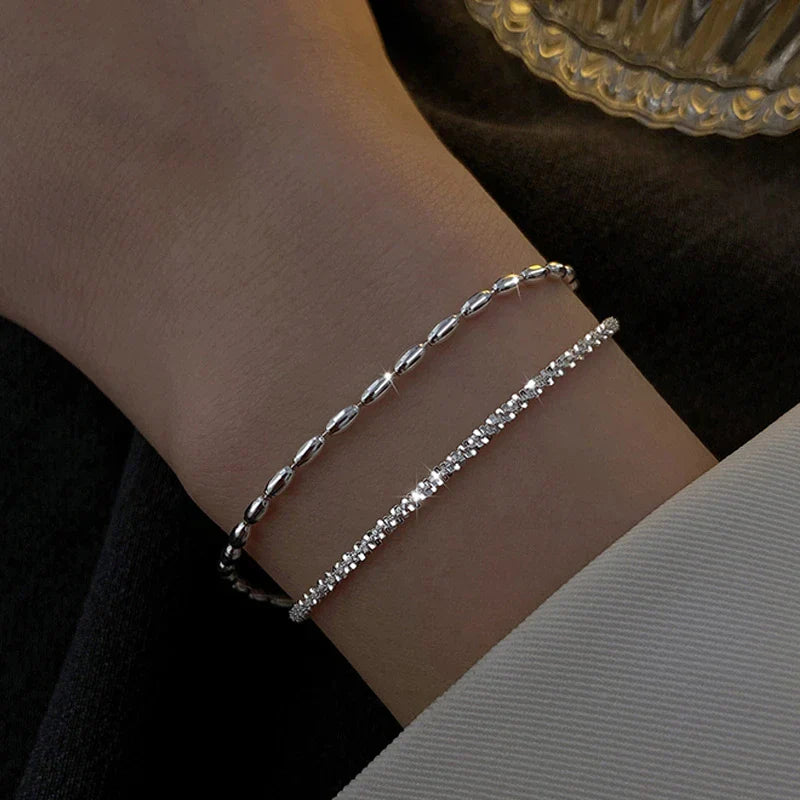 Doppelte Schicht 925 Sterling Silber Perlen Armband | Shop Nory