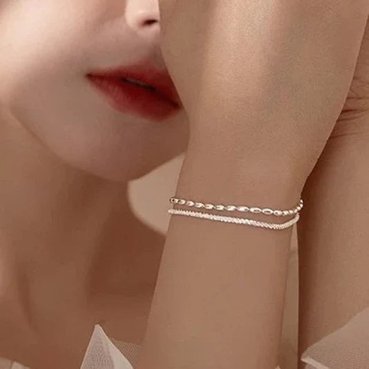 Doppelte Schicht 925 Sterling Silber Perlen Armband | Shop Nory