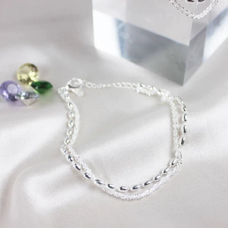 Doppelte Schicht 925 Sterling Silber Perlen Armband | Shop Nory