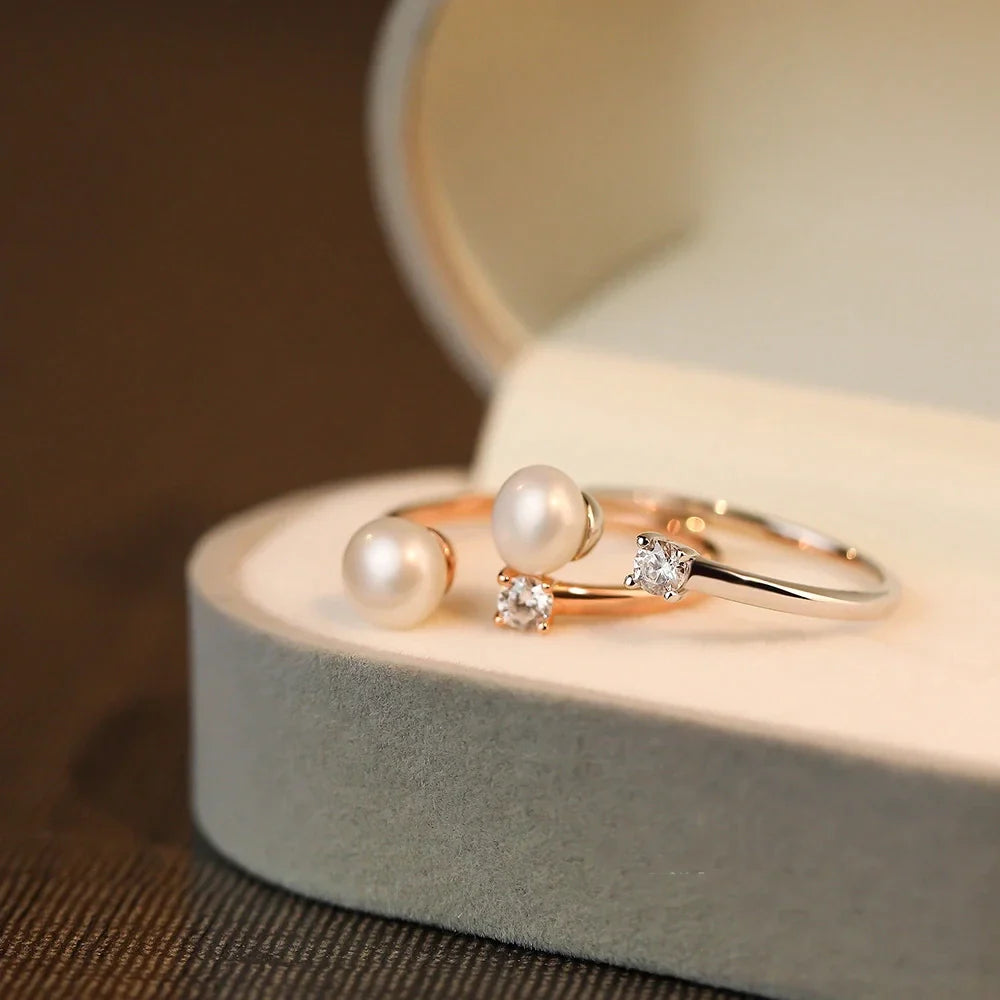 925 Sterling Silber Natürliche Perle Zirkon Ring | Shop Nory