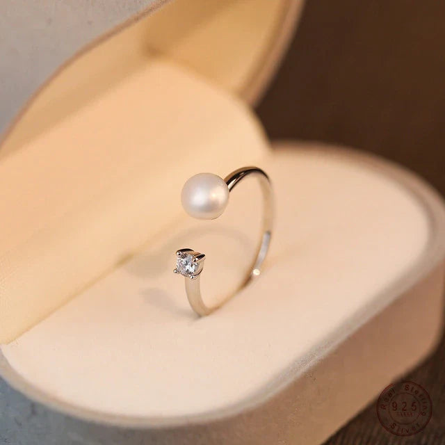 925 Sterling Silber Natürliche Perle Zirkon Ring | Shop Nory