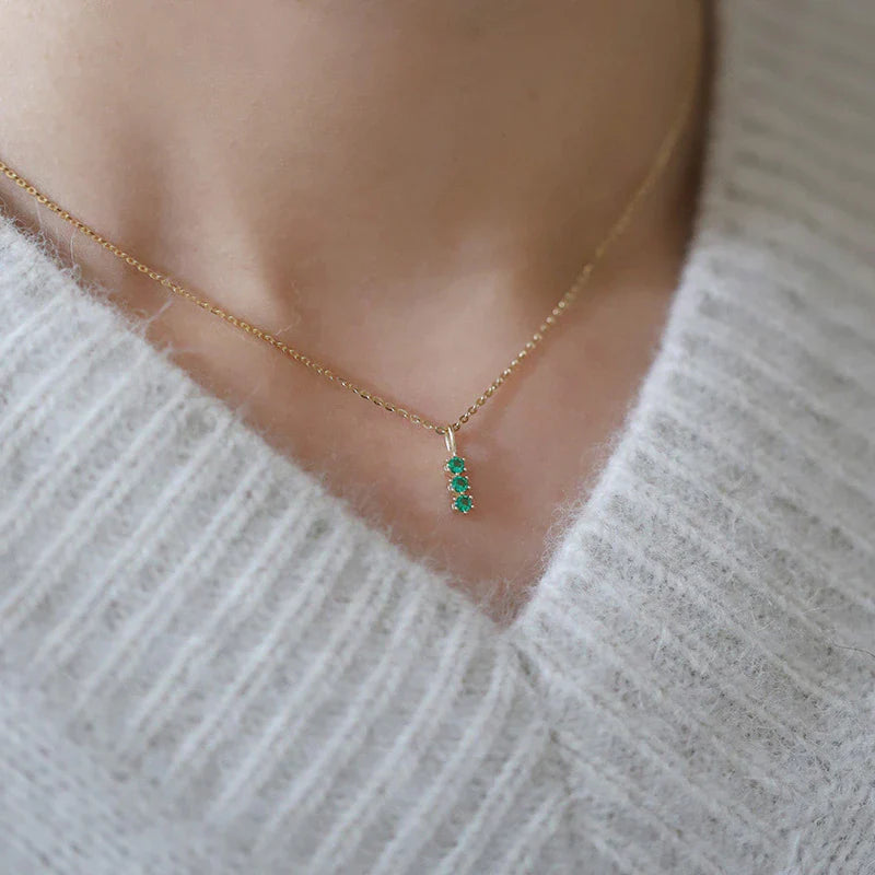 Retro Grüner Zirkon Schlüsselbein Kettenhalskette | Shop Nory