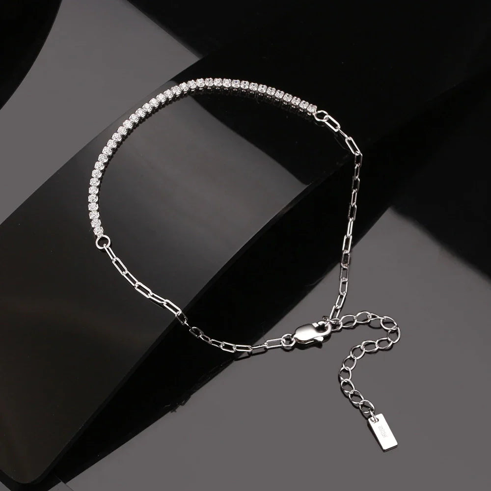 925 Sterling Silber Glänzendes Perlen- und Kettenarmband | Shop Nory