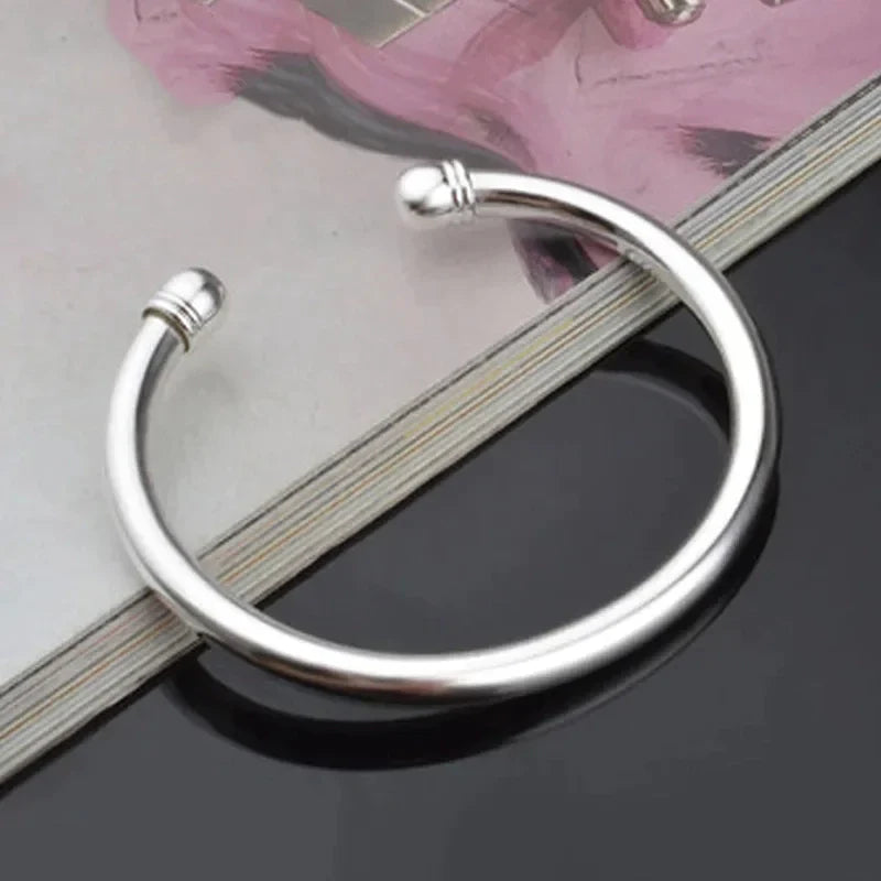 925 Sterling Silber Einfaches Doppelkugeln Offenes Armreif | Shop Nory