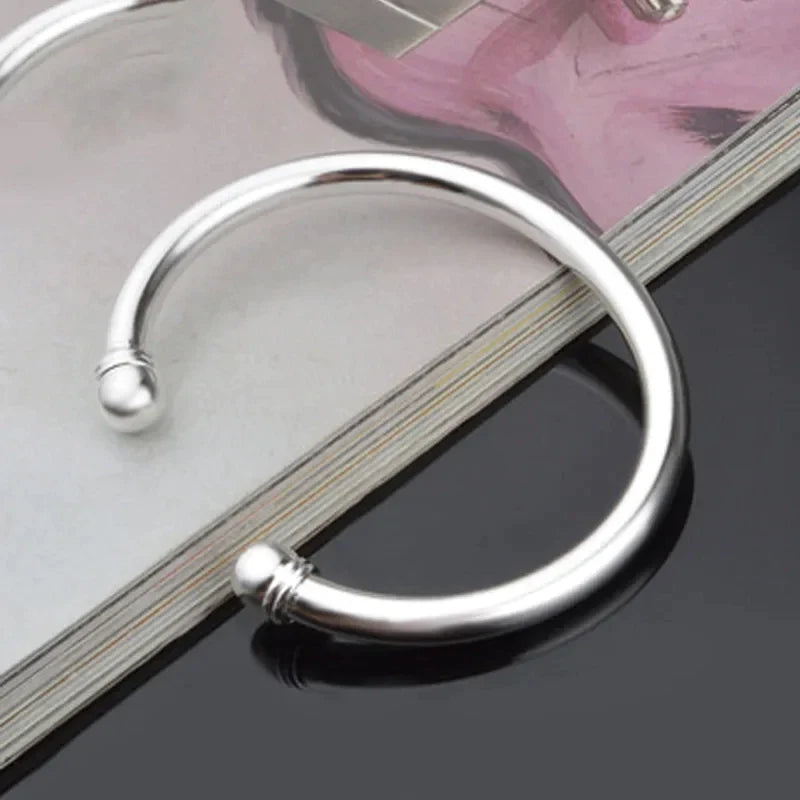 925 Sterling Silber Einfaches Doppelkugeln Offenes Armreif | Shop Nory