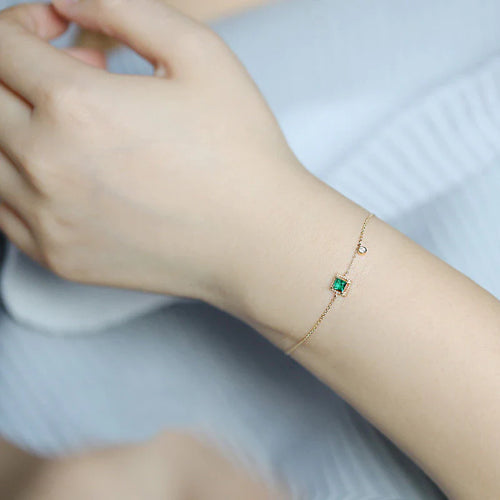 925 Sterling Silber Smaragd Kristall Kettenarmband | Shop Nory