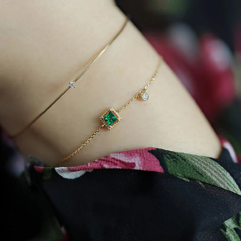 925 Sterling Silber Smaragd Kristall Kettenarmband | Shop Nory
