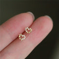925 Sterling Silber Kleine Frische Asymmetrische Blätter Zirkon Herz Stecker Ohrringe | Shop Nory