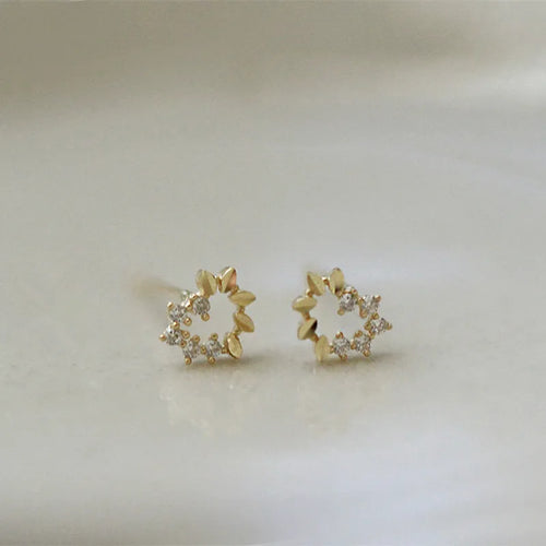925 Sterling Silber Kleine Frische Asymmetrische Blätter Zirkon Herz Stecker Ohrringe | Shop Nory