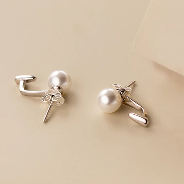 925 Sterling Silver Trend Statement Künstliche Perle Tages Ohrringe | Shop Nory