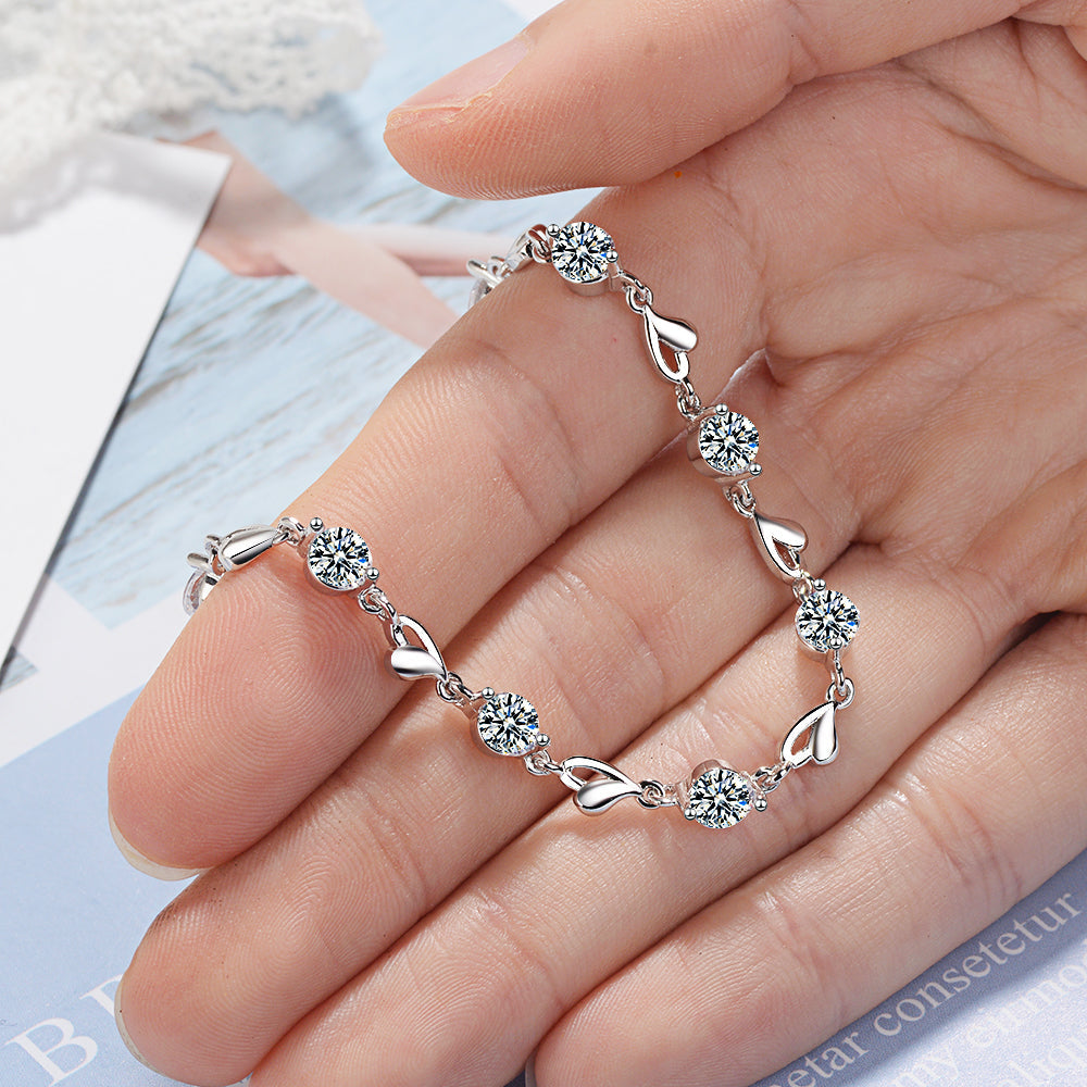 925 Sterling Silber Zirkon Herzförmiges Armband | Shop Nory