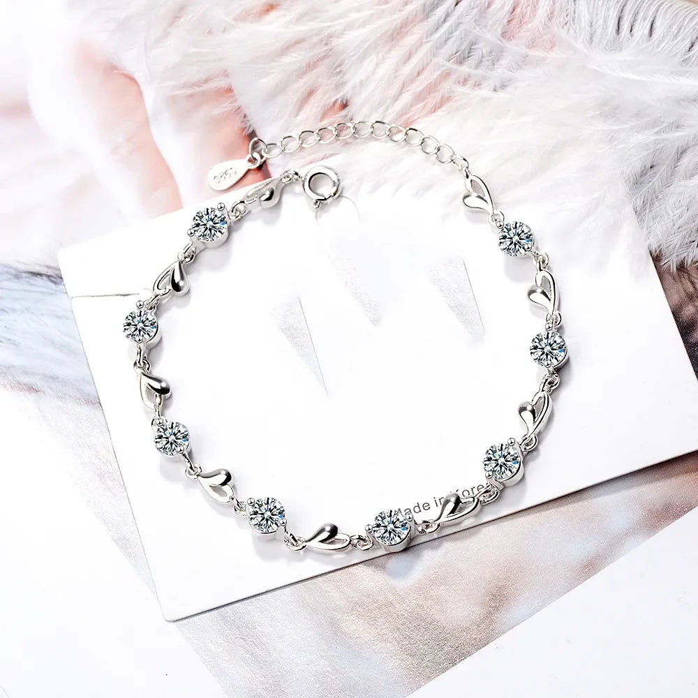 925 Sterling Silber Zirkon Herzförmiges Armband | Shop Nory