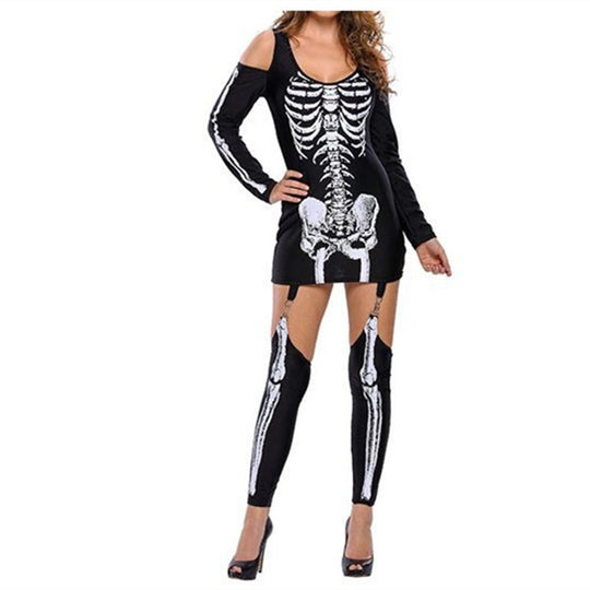 Damen Skelett-Minikleid mit schulterfreiem Cut-Out, figurbetontem Stretch-Jersey und abnehmbaren Strumpfhaltern Shop Nory