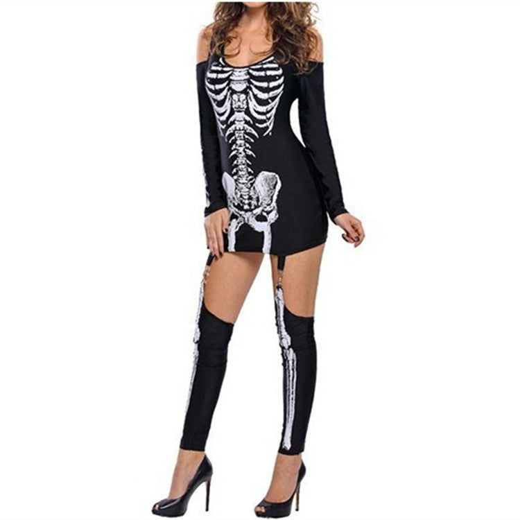 Damen Skelett-Minikleid mit schulterfreiem Cut-Out, figurbetontem Stretch-Jersey und abnehmbaren Strumpfhaltern Shop Nory