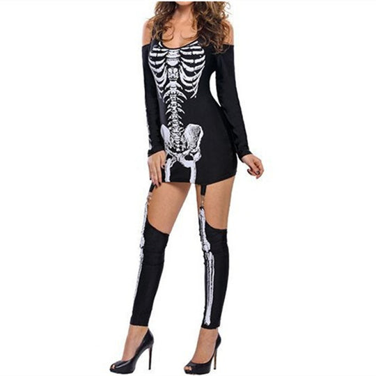 Damen Skelett-Minikleid mit schulterfreiem Cut-Out, figurbetontem Stretch-Jersey und abnehmbaren Strumpfhaltern Shop Nory