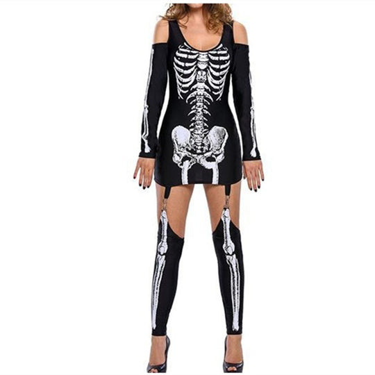 Damen Skelett-Minikleid mit schulterfreiem Cut-Out, figurbetontem Stretch-Jersey und abnehmbaren Strumpfhaltern Shop Nory