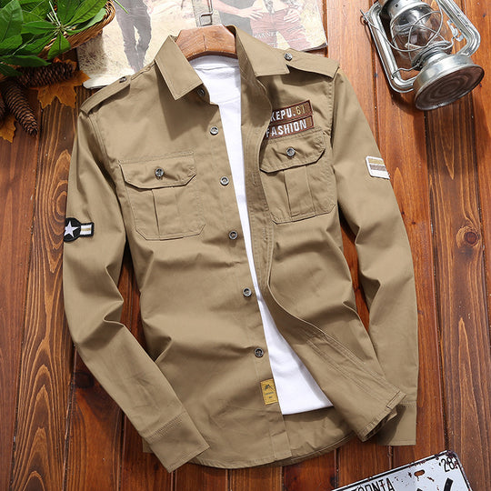 Herren Utility-Hemdjacke aus leichtem Baumwollcanvas mit Rollärmeln und Brustpattentaschen Shop Nory