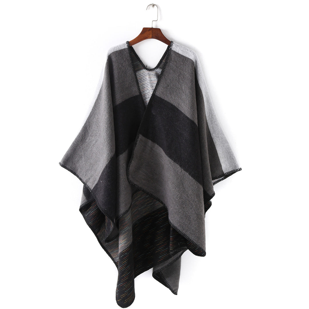 Damen Cape‑Ruana mit zweilagiger Webstruktur und grafischem Blockstreifen Shop Nory