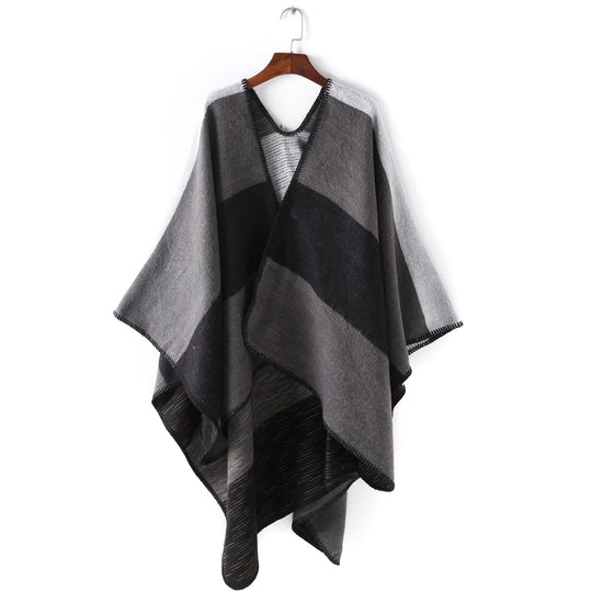 Damen Cape‑Ruana mit zweilagiger Webstruktur und grafischem Blockstreifen Shop Nory